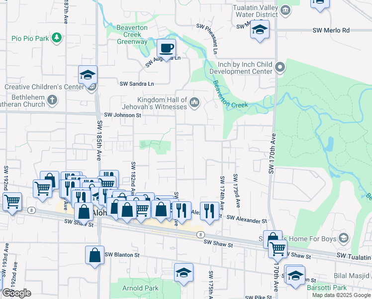 map of restaurants, bars, coffee shops, grocery stores, and more near 3026 Southwest 176th Avenue in Beaverton
