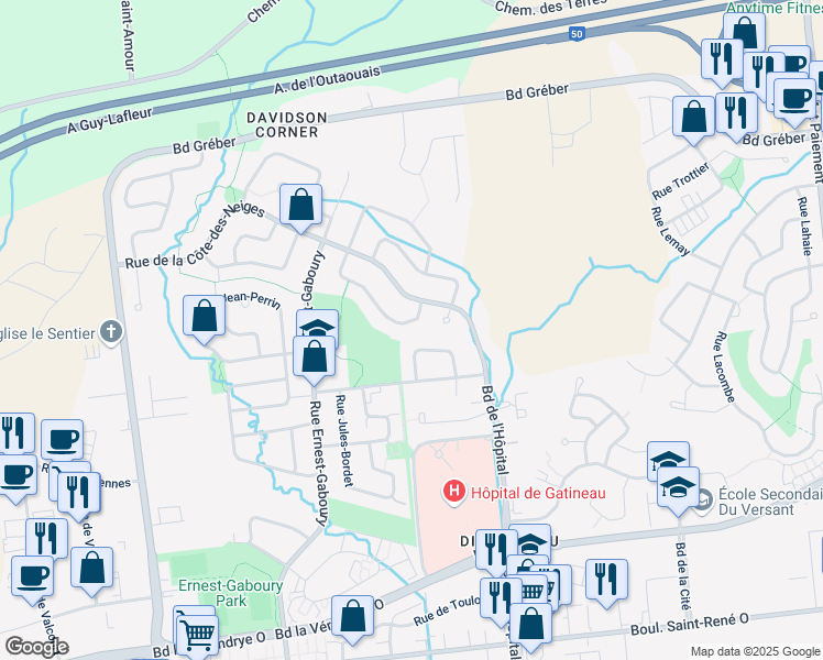 map of restaurants, bars, coffee shops, grocery stores, and more near 24 Rue de la Châtelaine in Gatineau