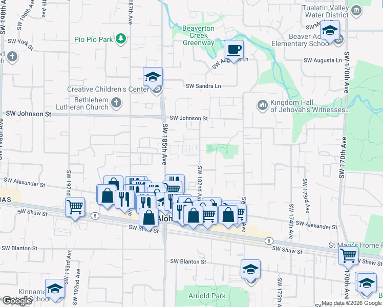 map of restaurants, bars, coffee shops, grocery stores, and more near 18264 Southwest Anna Mae Lane in Beaverton