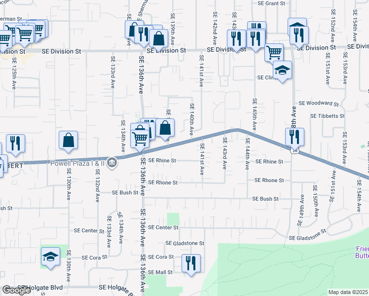 map of restaurants, bars, coffee shops, grocery stores, and more near 13916 Southeast Powell Boulevard in Portland