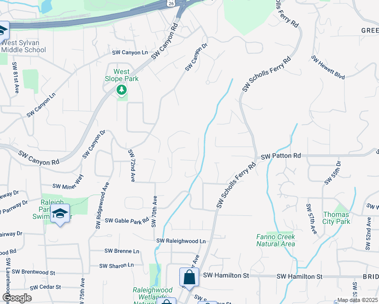 map of restaurants, bars, coffee shops, grocery stores, and more near 6680 Southwest Raleighview Court in Portland