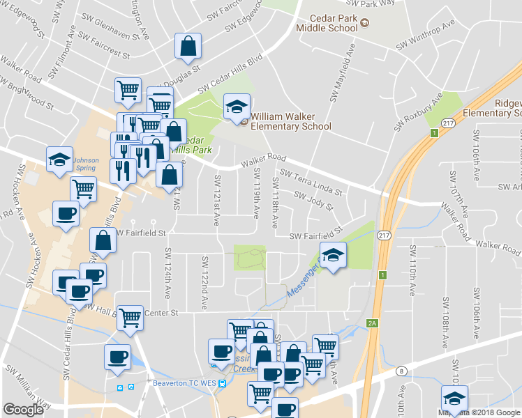 map of restaurants, bars, coffee shops, grocery stores, and more near 3020 Southwest 119th Avenue in Beaverton