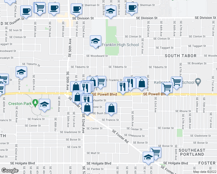 map of restaurants, bars, coffee shops, grocery stores, and more near in Portland