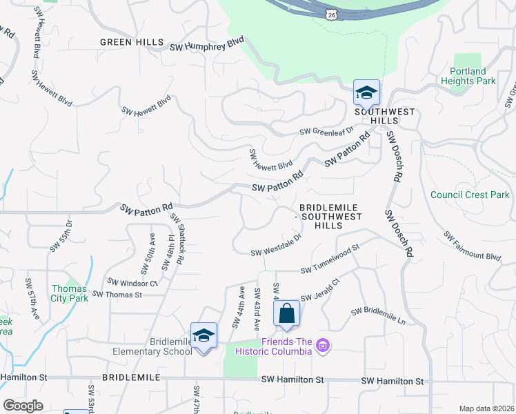 map of restaurants, bars, coffee shops, grocery stores, and more near 4265 Southwest Downs View Court in Portland