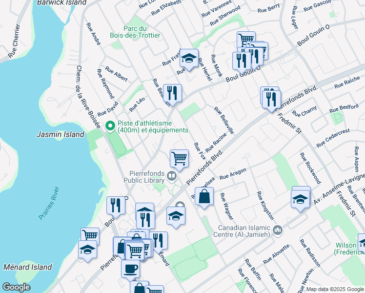 map of restaurants, bars, coffee shops, grocery stores, and more near 4924 Rue du Cameroun in Montréal