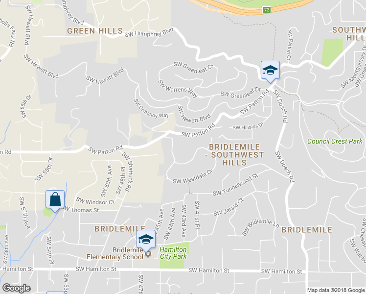map of restaurants, bars, coffee shops, grocery stores, and more near 3450 Southwest 44th Avenue in Portland