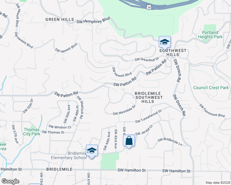 map of restaurants, bars, coffee shops, grocery stores, and more near 3450 Southwest 44th Avenue in Portland
