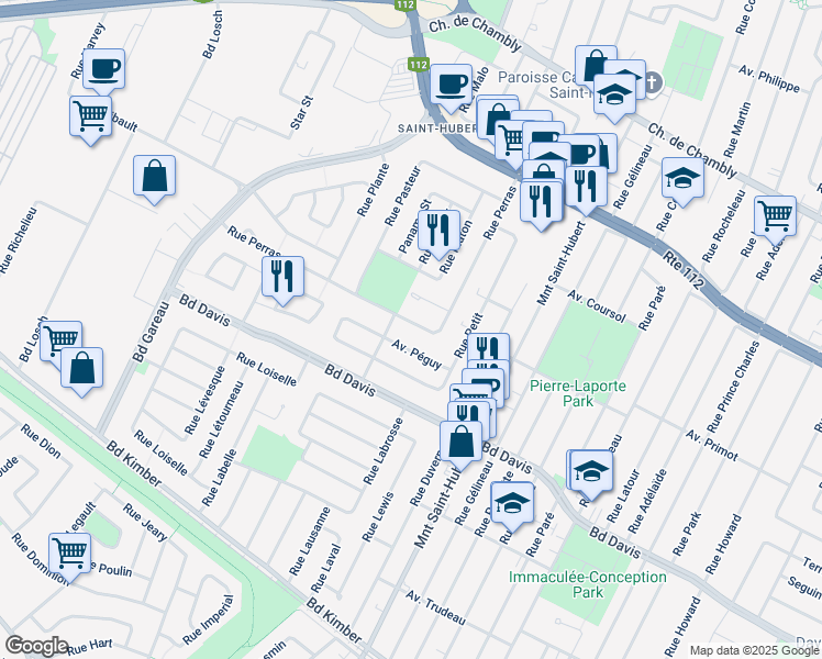 map of restaurants, bars, coffee shops, grocery stores, and more near 3375 Rue Perras in Longueuil