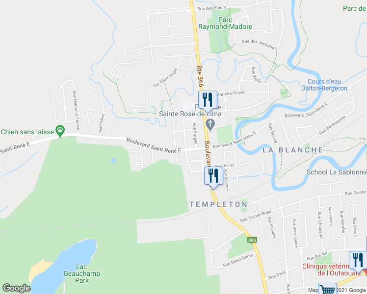 map of restaurants, bars, coffee shops, grocery stores, and more near 847 Boulevard Saint-René Est in Gatineau