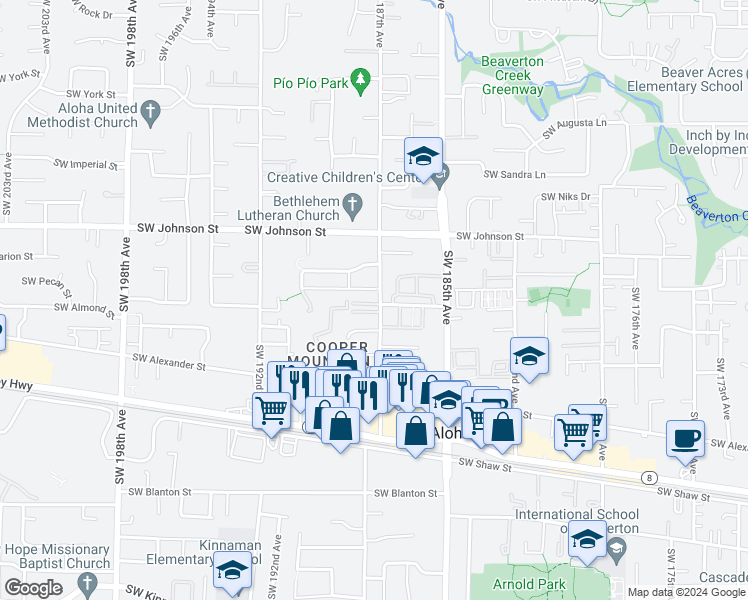 map of restaurants, bars, coffee shops, grocery stores, and more near 2945 Southwest 187th Avenue in Beaverton