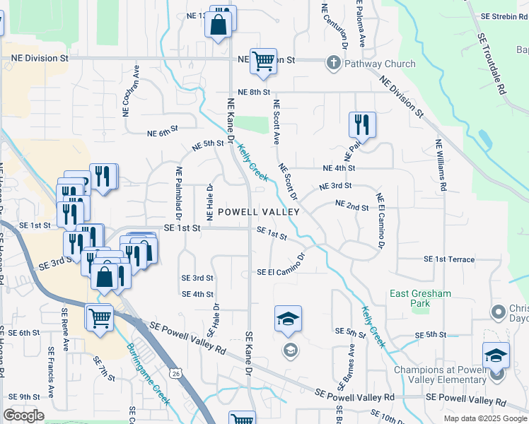 map of restaurants, bars, coffee shops, grocery stores, and more near 108 Northeast Kane Drive in Gresham