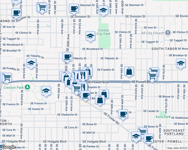 map of restaurants, bars, coffee shops, grocery stores, and more near in Portland