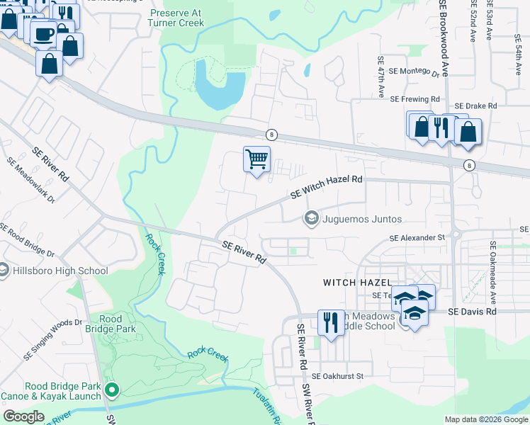 map of restaurants, bars, coffee shops, grocery stores, and more near 4041 Southeast Wynnwood Drive in Hillsboro