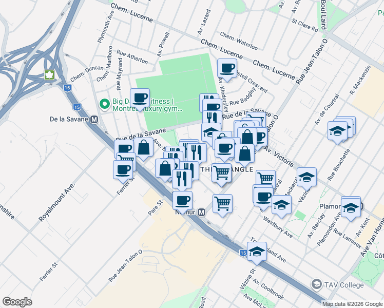 map of restaurants, bars, coffee shops, grocery stores, and more near 5077 Rue Paré in Montréal