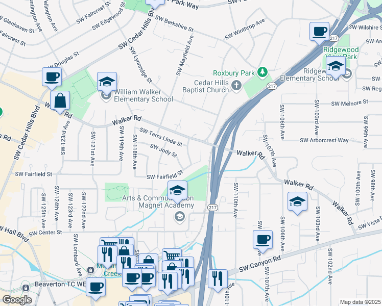 map of restaurants, bars, coffee shops, grocery stores, and more near 2990 Southwest 113th Avenue in Beaverton