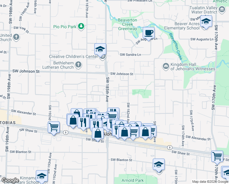 map of restaurants, bars, coffee shops, grocery stores, and more near 3003 Southwest Olaf Terrace in Beaverton