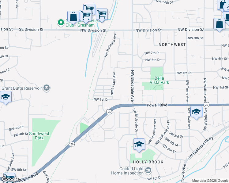map of restaurants, bars, coffee shops, grocery stores, and more near 154 Northwest 11 Mile Avenue in Gresham