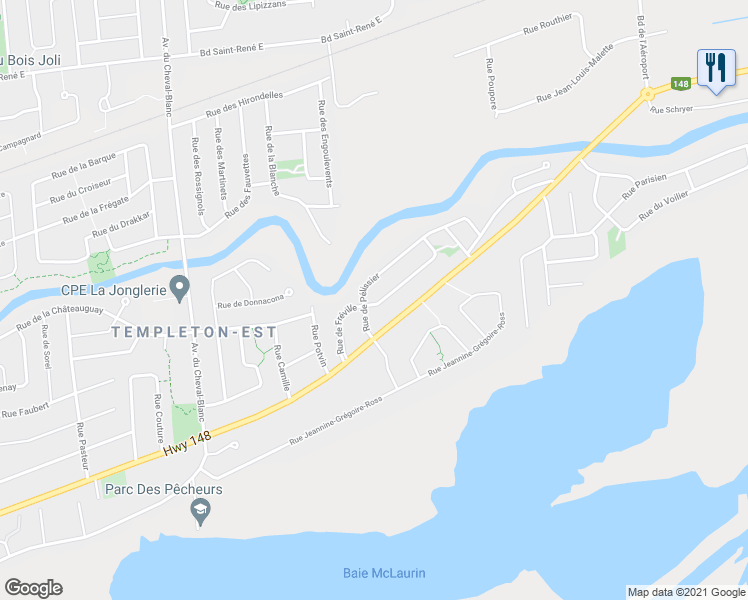 map of restaurants, bars, coffee shops, grocery stores, and more near 97 Rue de Fréville in Gatineau
