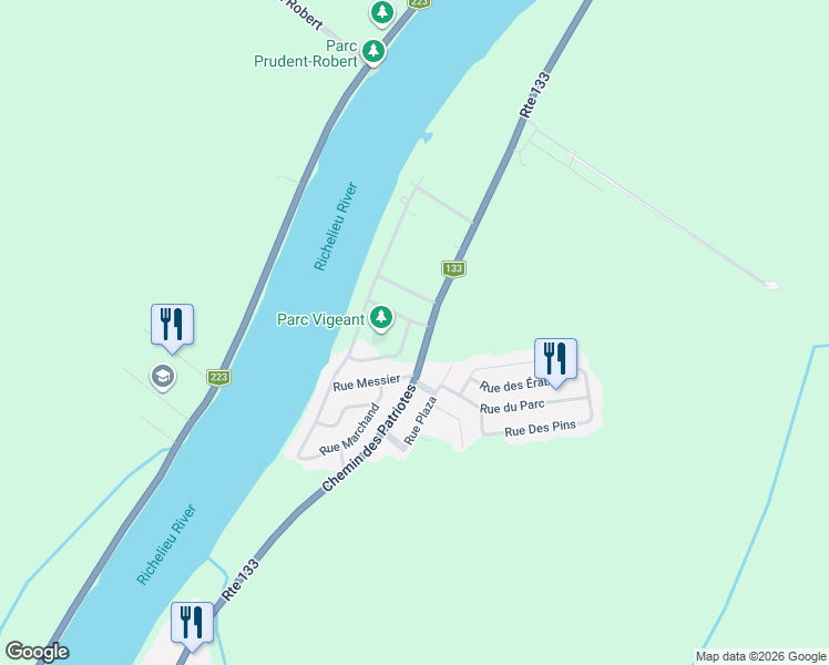 map of restaurants, bars, coffee shops, grocery stores, and more near 24 Rue Rousseau in Montérégie