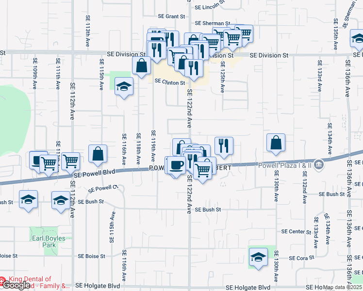 map of restaurants, bars, coffee shops, grocery stores, and more near 3317 Southeast 122nd Avenue in Portland