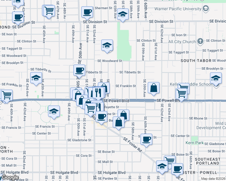 map of restaurants, bars, coffee shops, grocery stores, and more near in Portland
