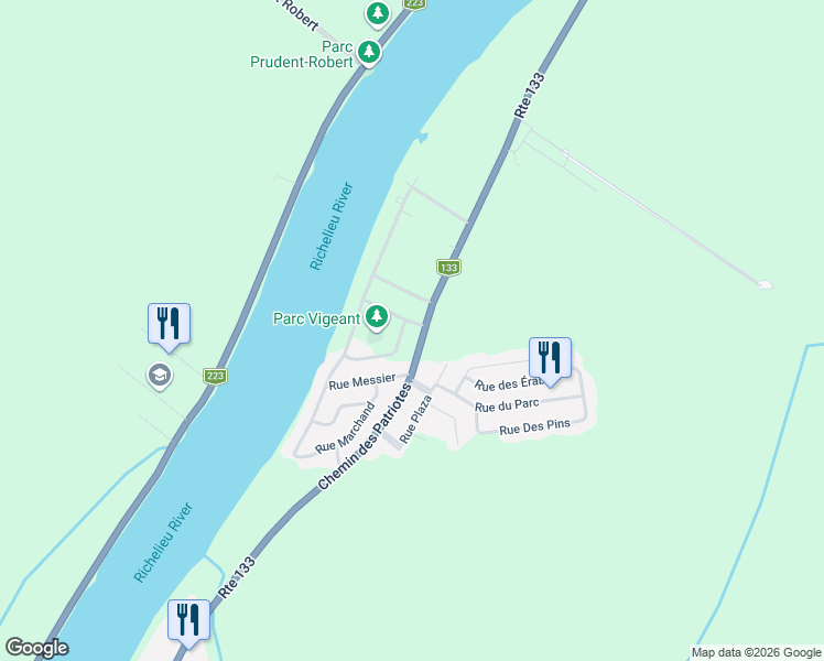 map of restaurants, bars, coffee shops, grocery stores, and more near 24 Rue Rousseau in Montérégie