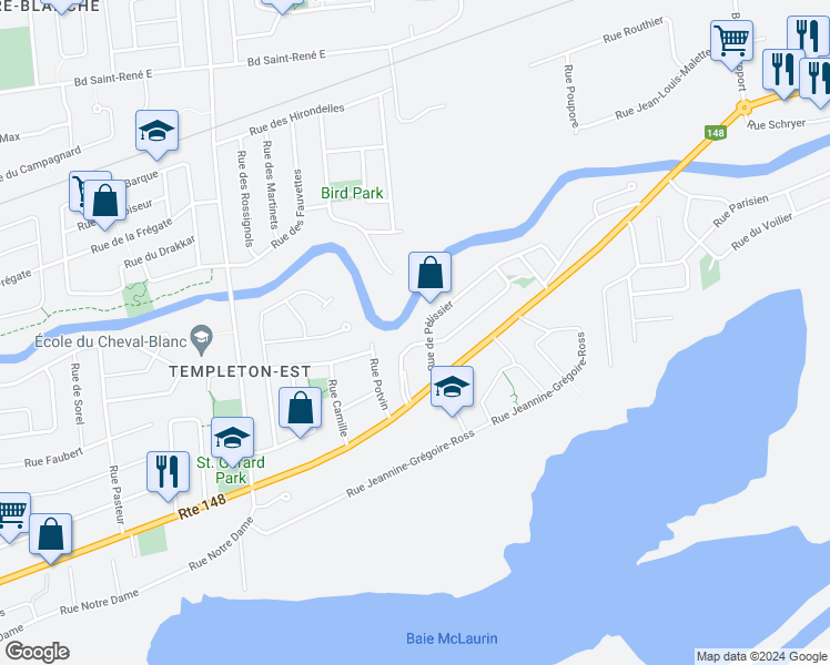 map of restaurants, bars, coffee shops, grocery stores, and more near 185-125 Rue de Fréville in Gatineau