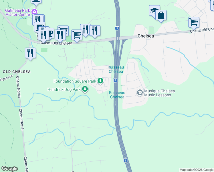 map of restaurants, bars, coffee shops, grocery stores, and more near Chemin de Calais in Chelsea