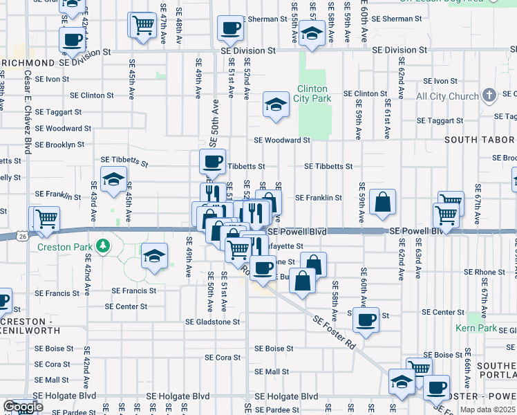 map of restaurants, bars, coffee shops, grocery stores, and more near in Portland