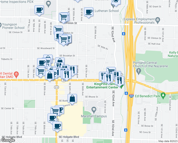 map of restaurants, bars, coffee shops, grocery stores, and more near in Portland