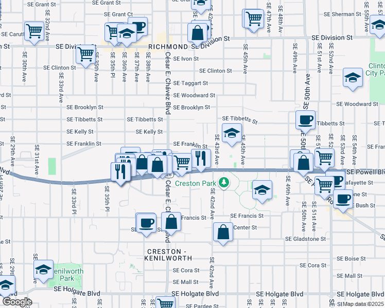 map of restaurants, bars, coffee shops, grocery stores, and more near in Portland