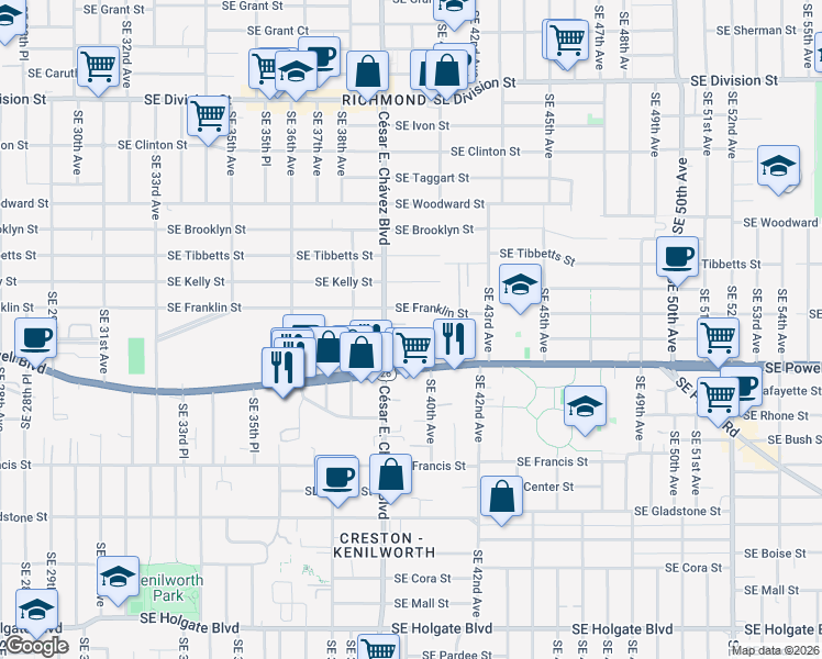 map of restaurants, bars, coffee shops, grocery stores, and more near in Portland