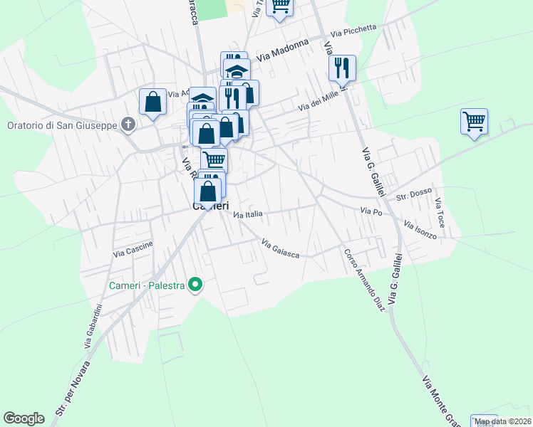map of restaurants, bars, coffee shops, grocery stores, and more near 30 Via Michelangelo Buonarroti in Cameri