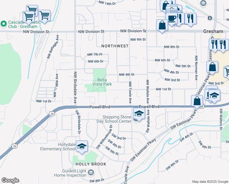 map of restaurants, bars, coffee shops, grocery stores, and more near 51 Northwest Orchard Place in Gresham