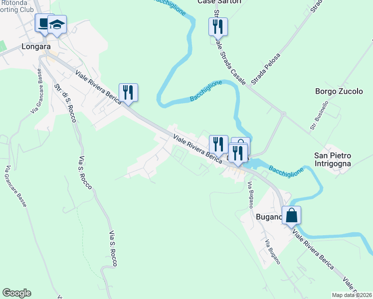 map of restaurants, bars, coffee shops, grocery stores, and more near 46 Via Giuseppe Faggin in Provincia di Vicenza