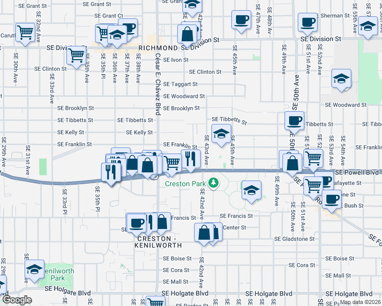 map of restaurants, bars, coffee shops, grocery stores, and more near in Portland