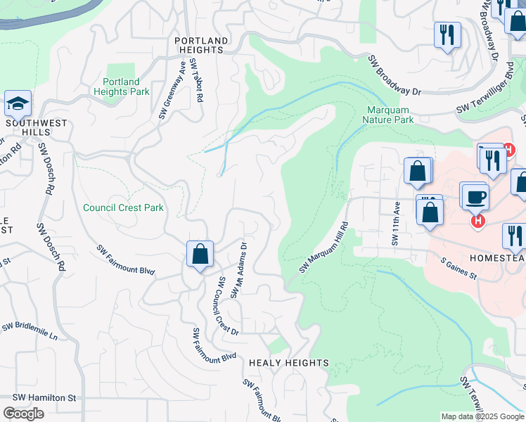 map of restaurants, bars, coffee shops, grocery stores, and more near 3500 Southwest Gale Avenue in Portland