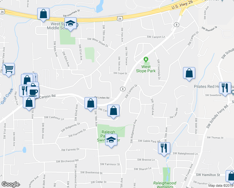 map of restaurants, bars, coffee shops, grocery stores, and more near in Beaverton
