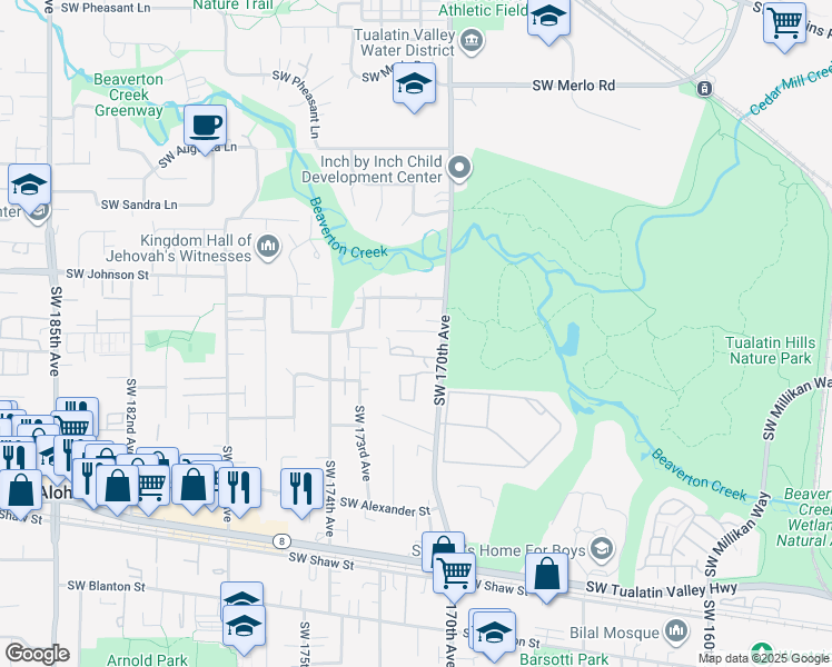 map of restaurants, bars, coffee shops, grocery stores, and more near 17155 Southwest Heritage Court in Aloha