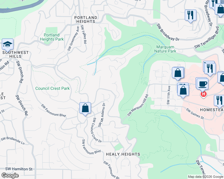 map of restaurants, bars, coffee shops, grocery stores, and more near 3500 Southwest Gale Avenue in Portland