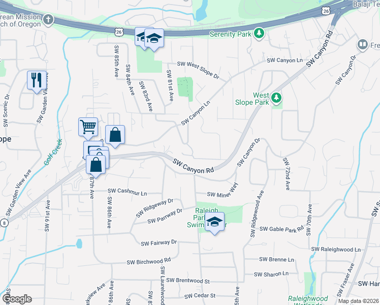 map of restaurants, bars, coffee shops, grocery stores, and more near 7883 Southwest Linden Road in Portland