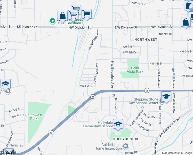 map of restaurants, bars, coffee shops, grocery stores, and more near 252 Northwest 11 Mile Avenue in Gresham