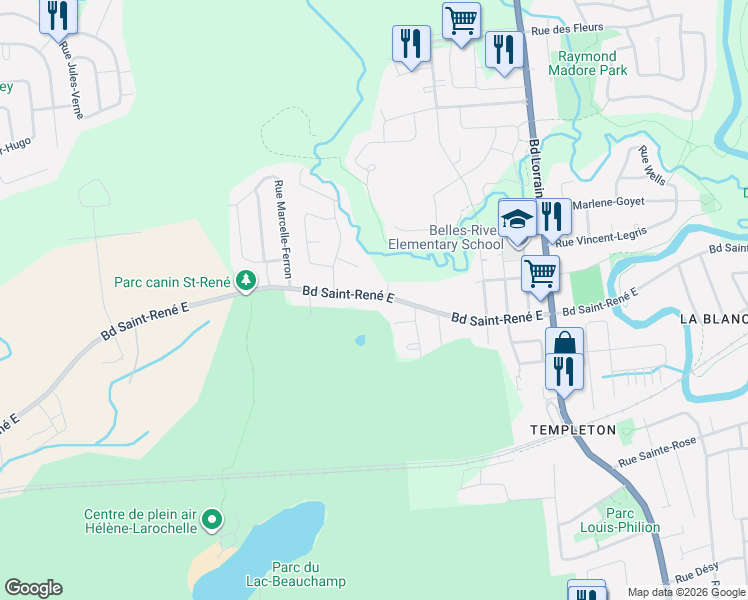 map of restaurants, bars, coffee shops, grocery stores, and more near 802 Boulevard Saint-René Est in Gatineau