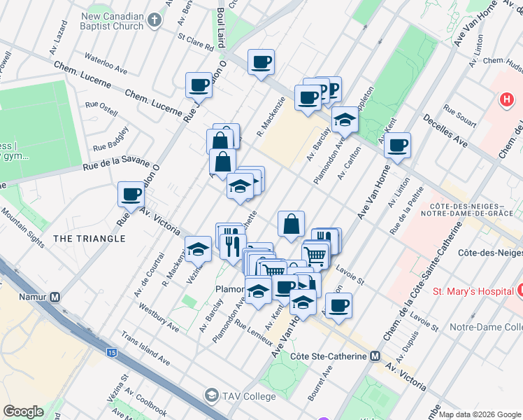 map of restaurants, bars, coffee shops, grocery stores, and more near 4300 Rue Bouchette in Montréal
