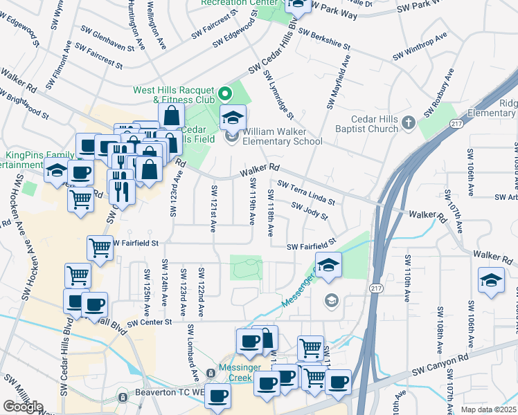 map of restaurants, bars, coffee shops, grocery stores, and more near 3020 Southwest 119th Avenue in Beaverton