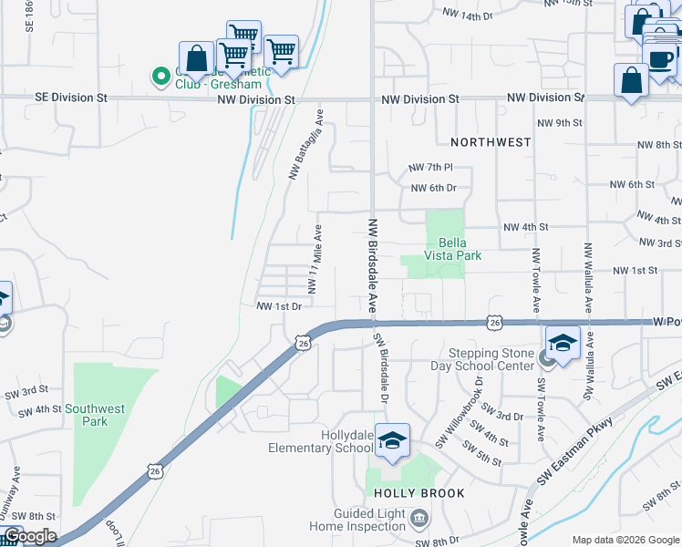 map of restaurants, bars, coffee shops, grocery stores, and more near 154 Northwest 11 Mile Avenue in Gresham