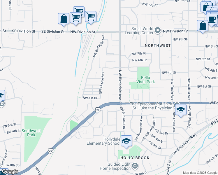 map of restaurants, bars, coffee shops, grocery stores, and more near 154 Northwest 11 Mile Avenue in Gresham