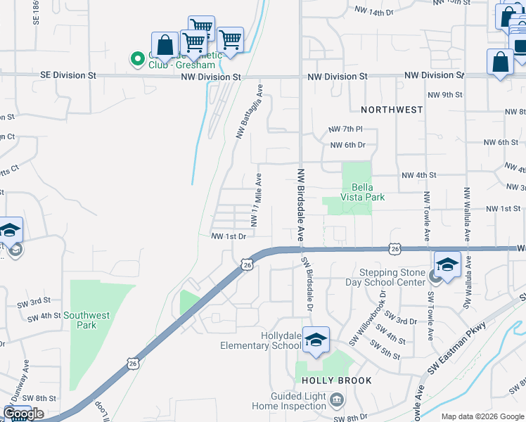 map of restaurants, bars, coffee shops, grocery stores, and more near 154 Northwest 11 Mile Avenue in Gresham