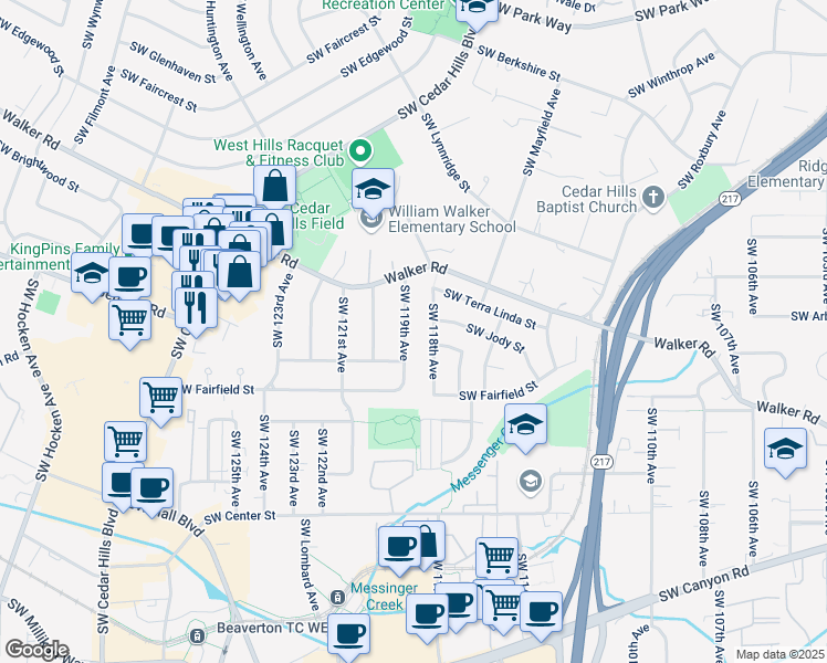 map of restaurants, bars, coffee shops, grocery stores, and more near 3020 Southwest 119th Avenue in Beaverton