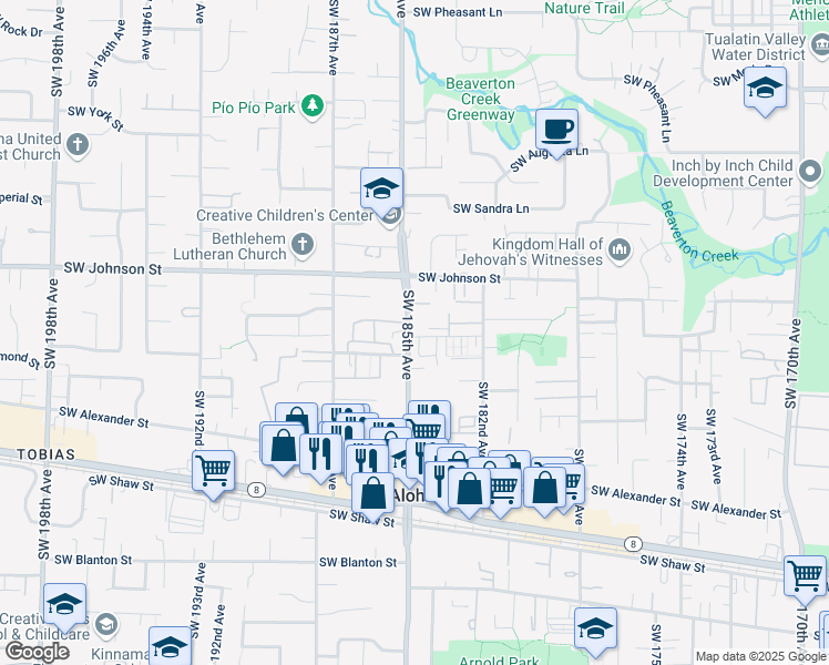 map of restaurants, bars, coffee shops, grocery stores, and more near 3003 Southwest Olaf Terrace in Beaverton
